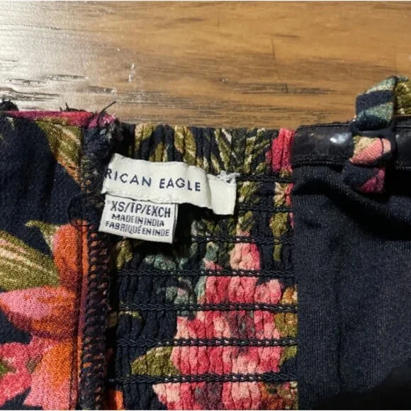 American Eagle jumpsuit wide leg tie front strapless tropical print size XS - Picture 8 of 16